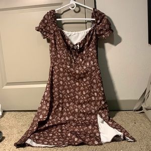 SHEIN brown floral midi dress with slit